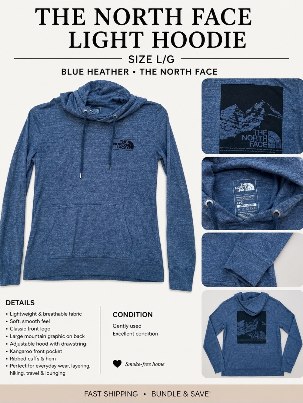 The North Face Blue Heather Light Hoodie - Men’s